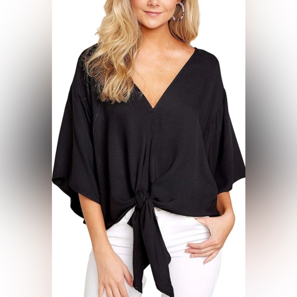 Amazon Batwing Sleeve Tie-Front Flowy Blouse sz XL